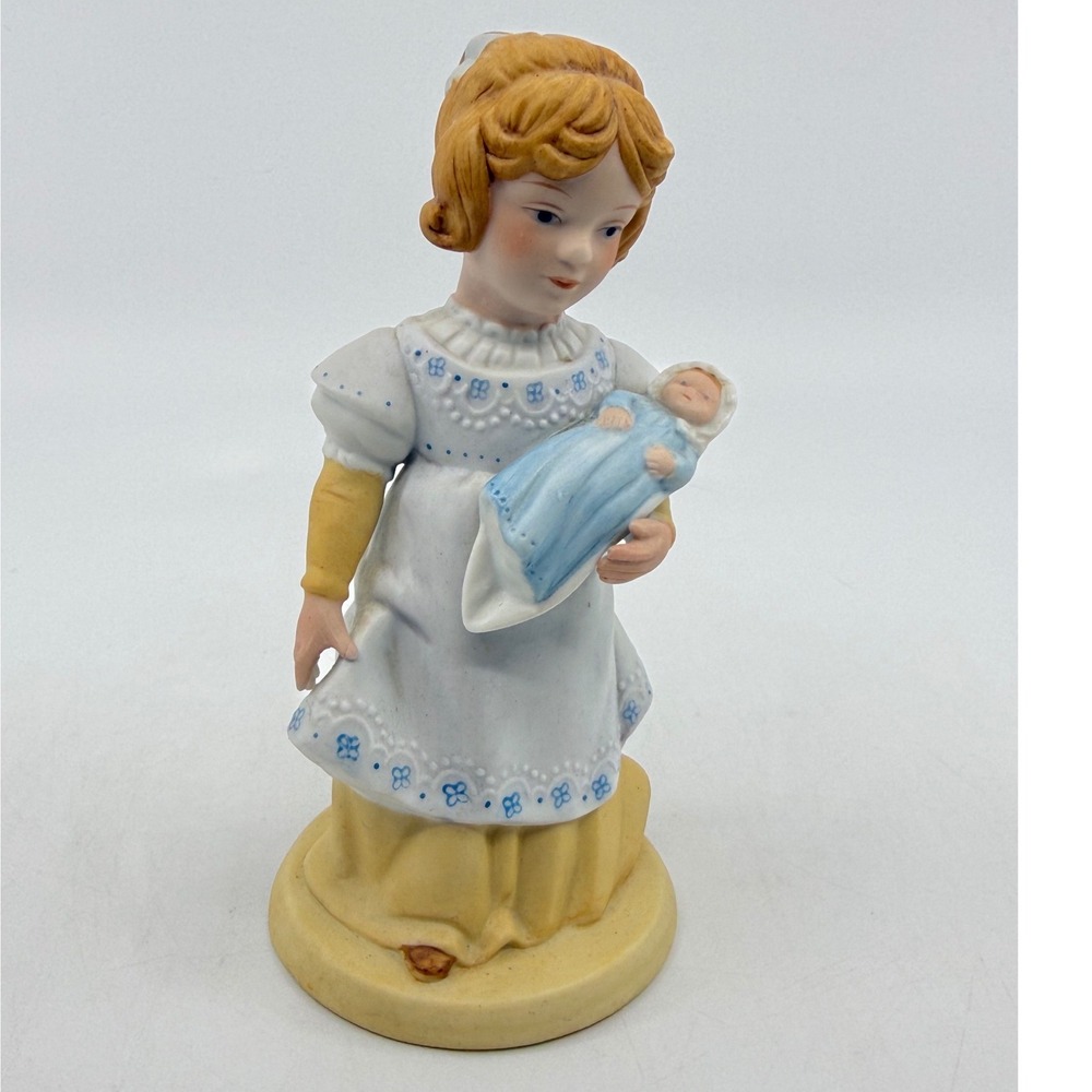 Vintage 1981 Avon A Mothers Love Porcelain Figurine Girl Holding Baby Bisque